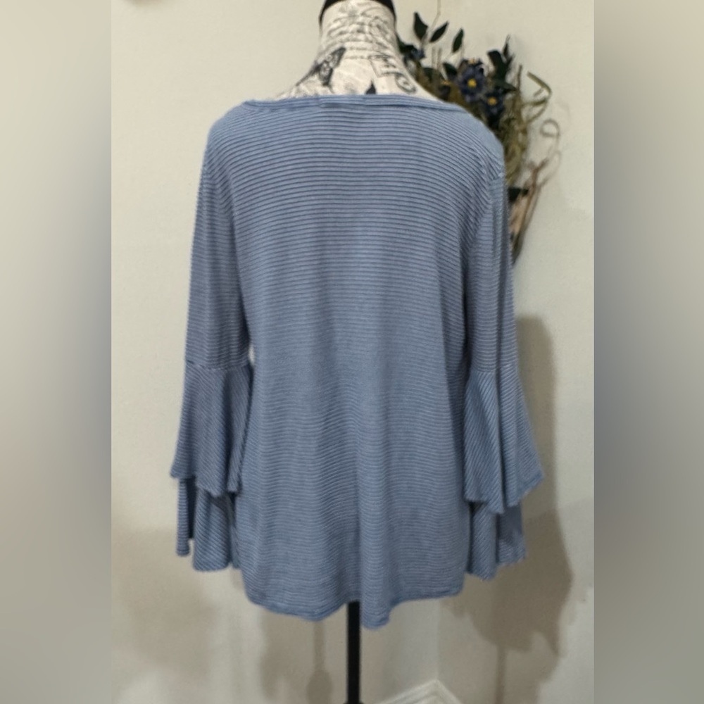 Altar’d State Blue Bell Sleeve Striped Tunic Top Boho Coastal Medium - Picture 3 of 6